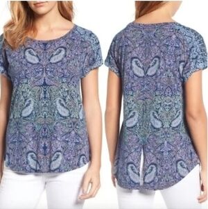 Lucky Brand Blue & Purple Paisley Short Sleeve Tee